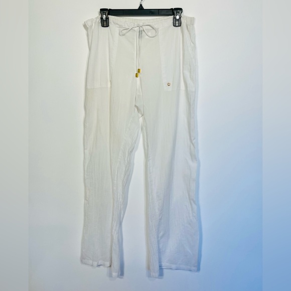 Ralph Lauren white gauzy coverup pants, pockets, drawstring beach, coastal small - Picture 2 of 6